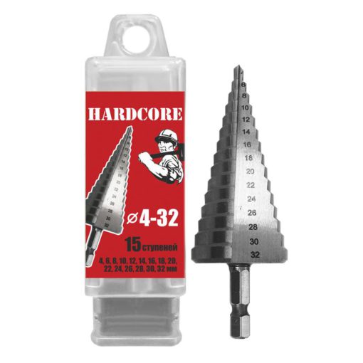 Сверло по металлу шаговое 4-32 мм (15 ступ.) "Hardcore" 142432