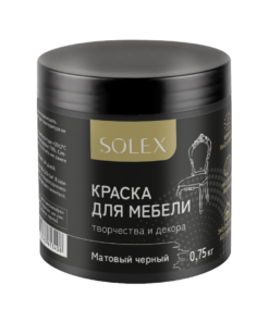 КРАСКА для мебели SOLEX  Матовый черный 0,75кг  6шт/уп